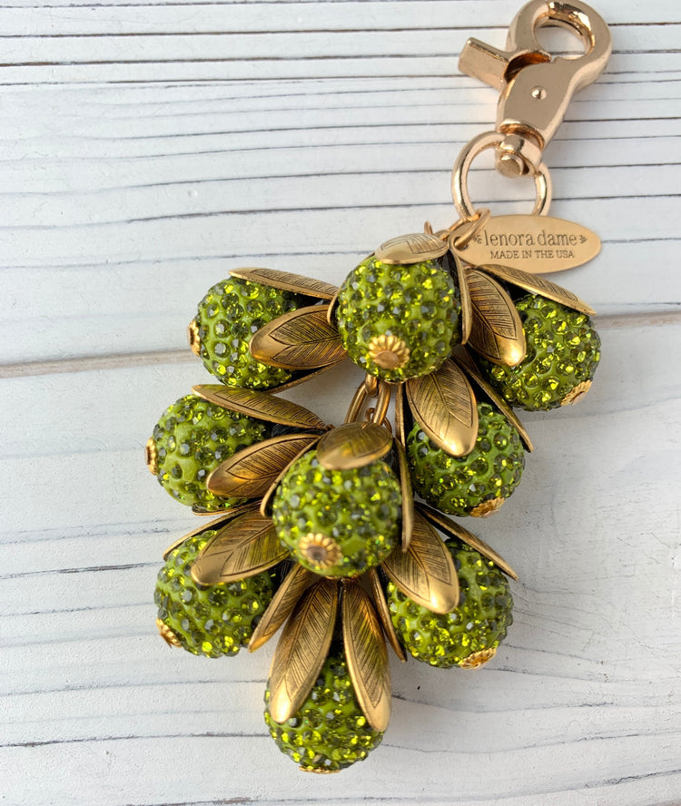Olive Green Rhinestone Bead Cap Bag Charm