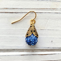 Filigree Bead Cap Rhinestone Earrings - Color Choices