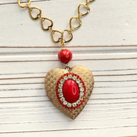 Rhinestone Heart Locket Necklace