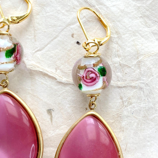 Pink Rose Earrings