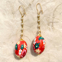 Red floral dangle earrings. Lenora Dame earrings. Handmade jewelry.