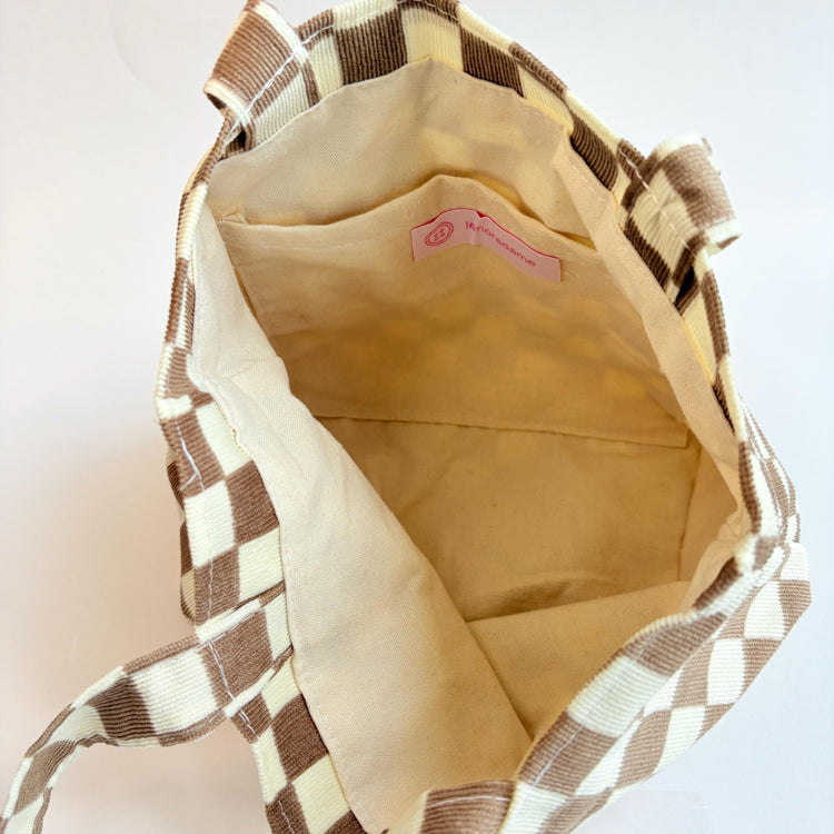 Checkered Mini Tote Bag with Strawberry Detail - One-of-a-Kind