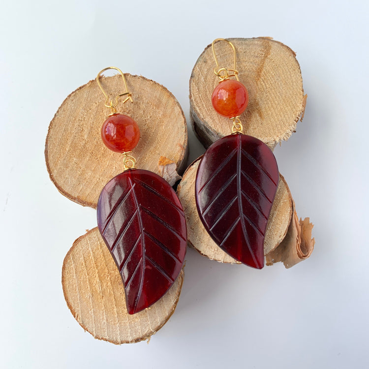 Lenora Dame Palm Leaf Autumn Earrings - One of a Kind