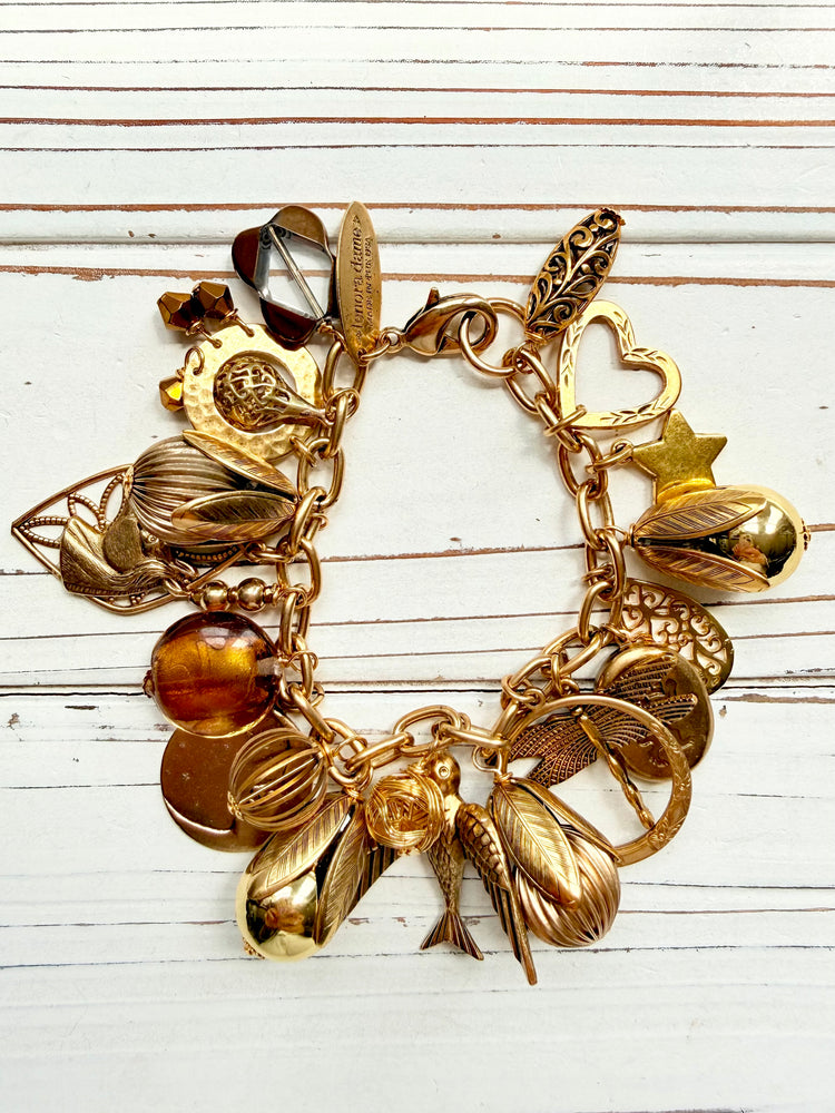 Vintage Inspired Gilded Charm Bracelet