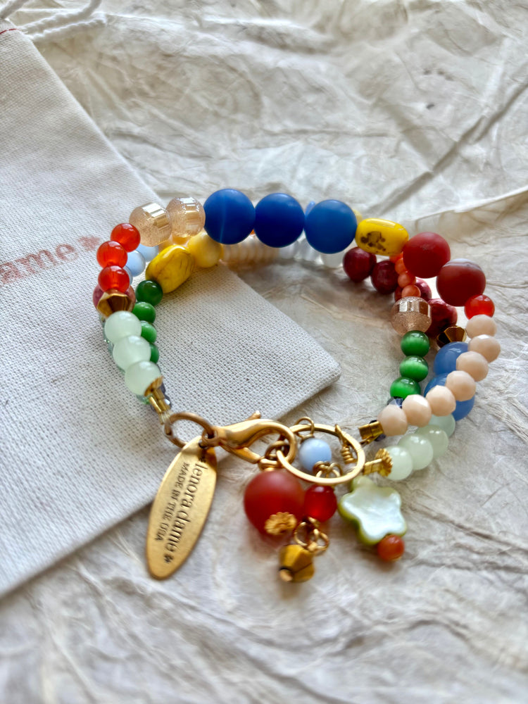 Folk Art Glass Beaded Three-Strand Bracelet