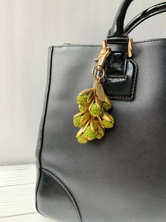 Olive Green Rhinestone Bead Cap Bag Charm