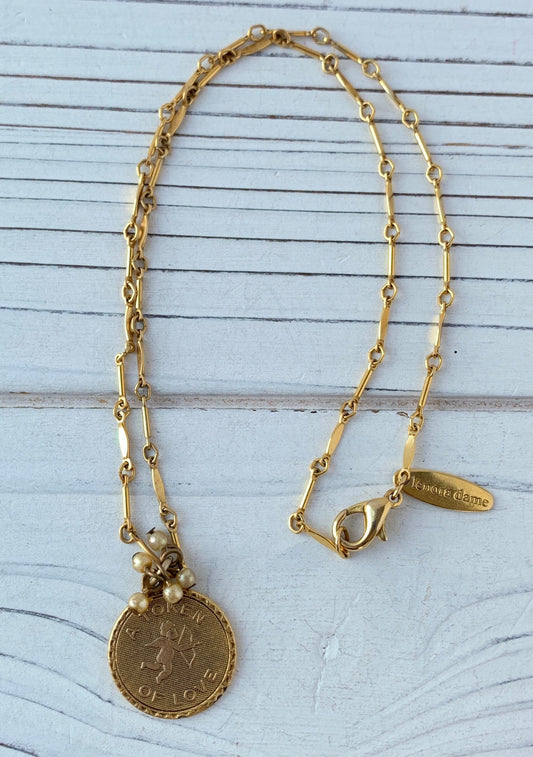 Gold Token of Love charm necklace. Cupid pendant necklace. Valentines gift for her.