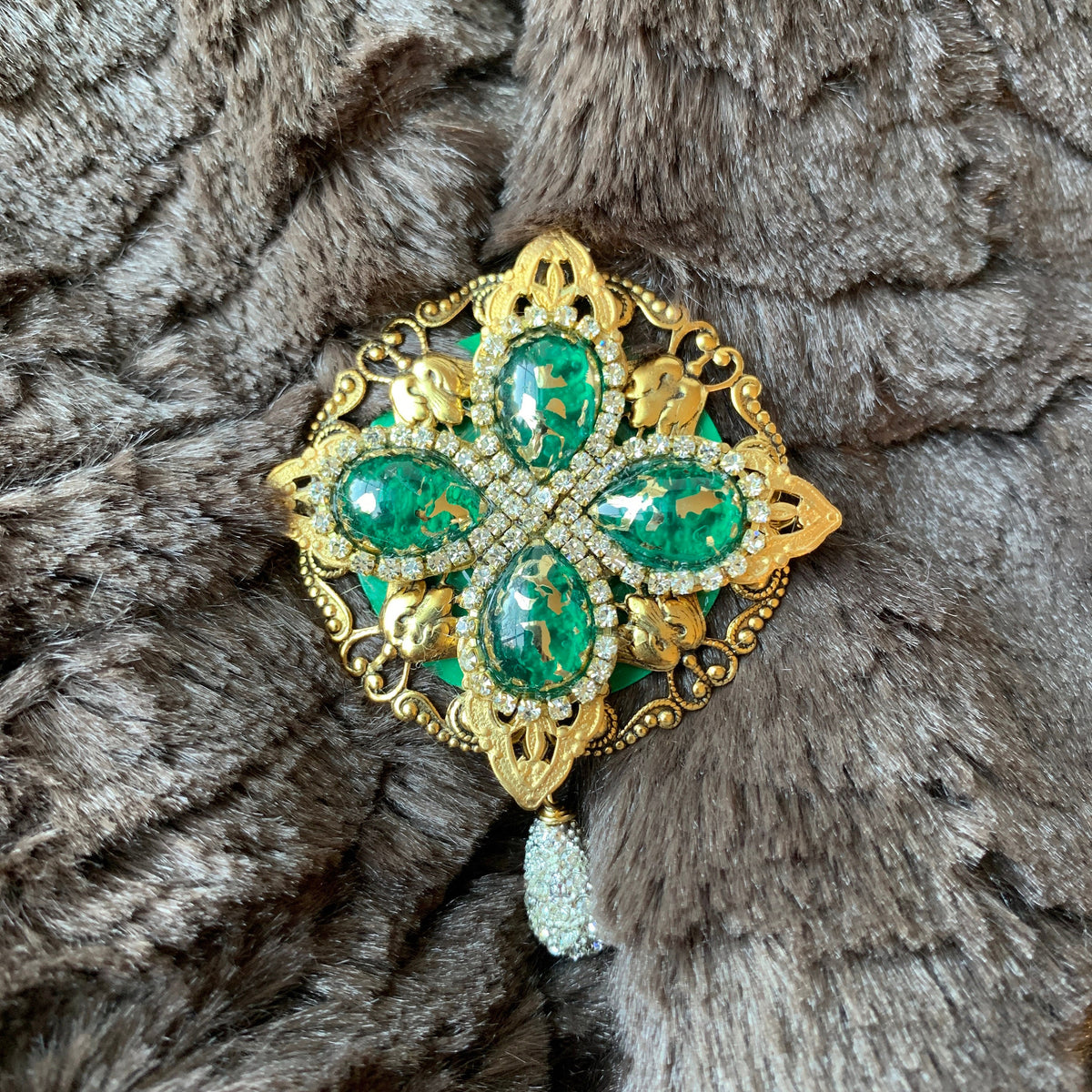 Emerald Isle Rhinestone Brooch