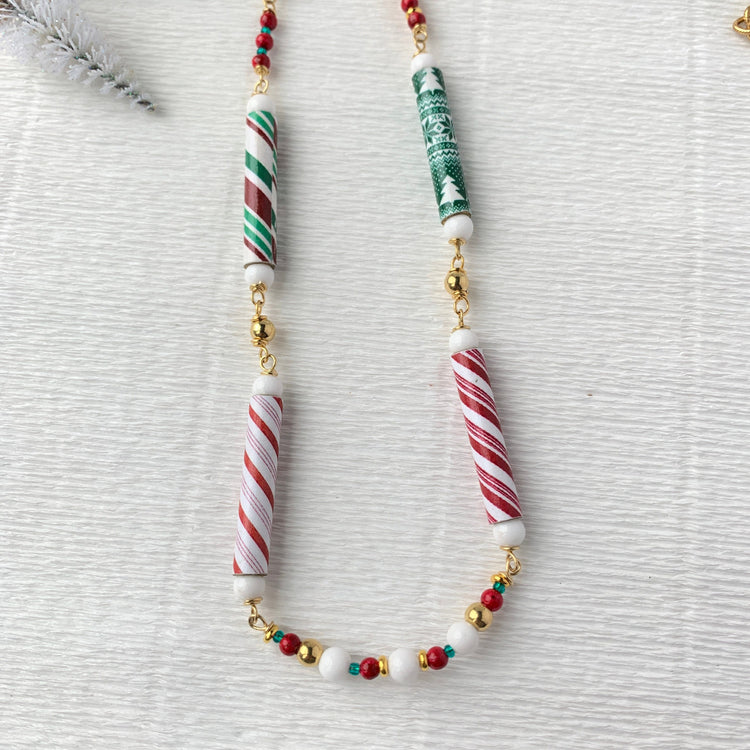 Peppermint Sticks Christmas Necklace