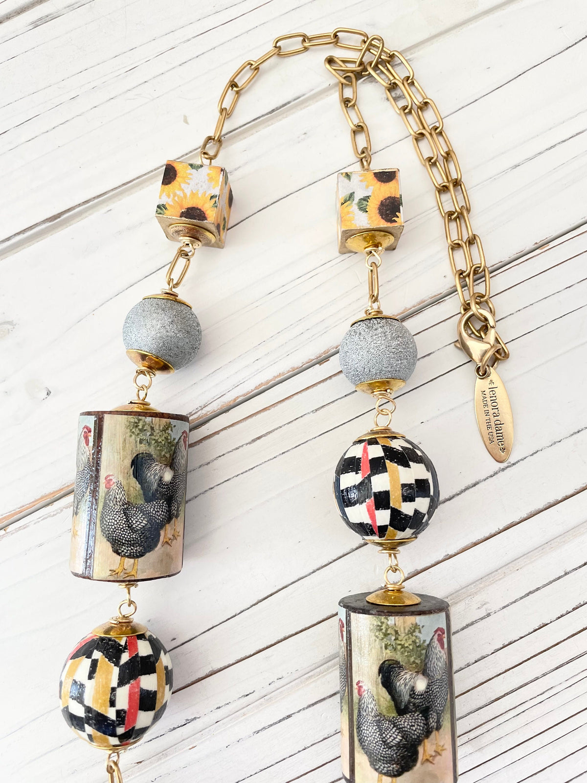 Lenora Dame Decoupaged Long Chicken Necklace