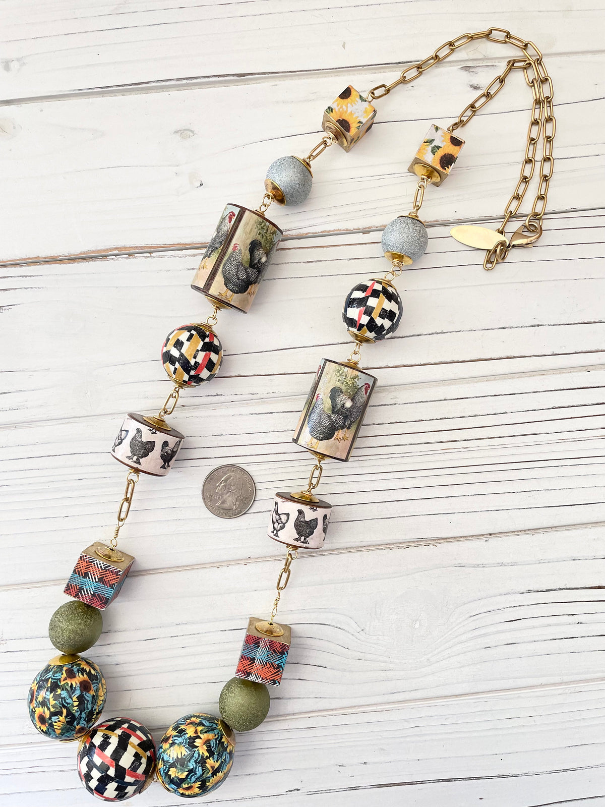 Lenora Dame Decoupaged Long Chicken Necklace