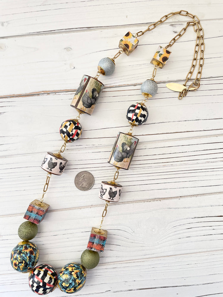 Lenora Dame Decoupaged Long Chicken Necklace