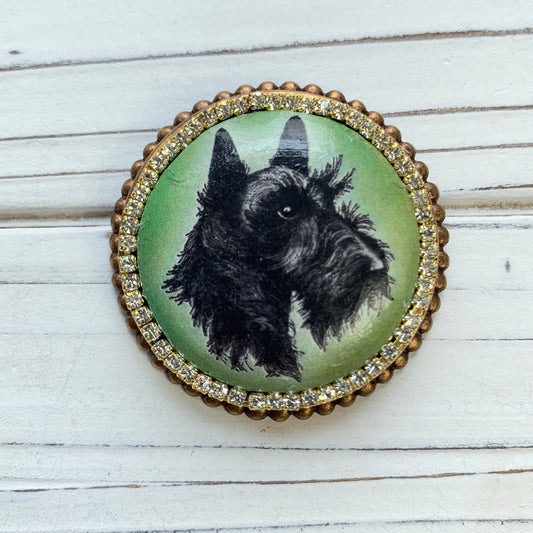Scottie Dog Decoupage Brooch