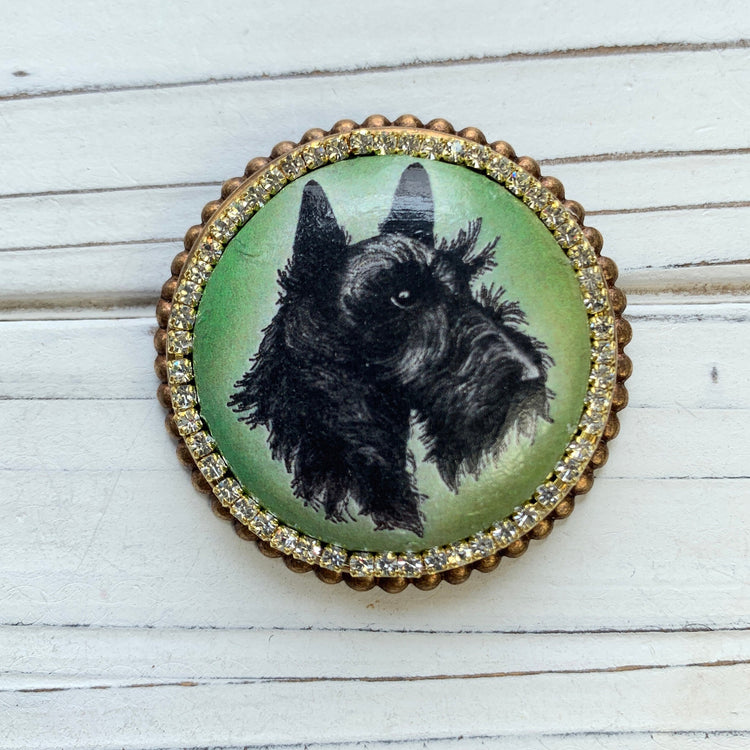 Scottie Dog Decoupage Brooch