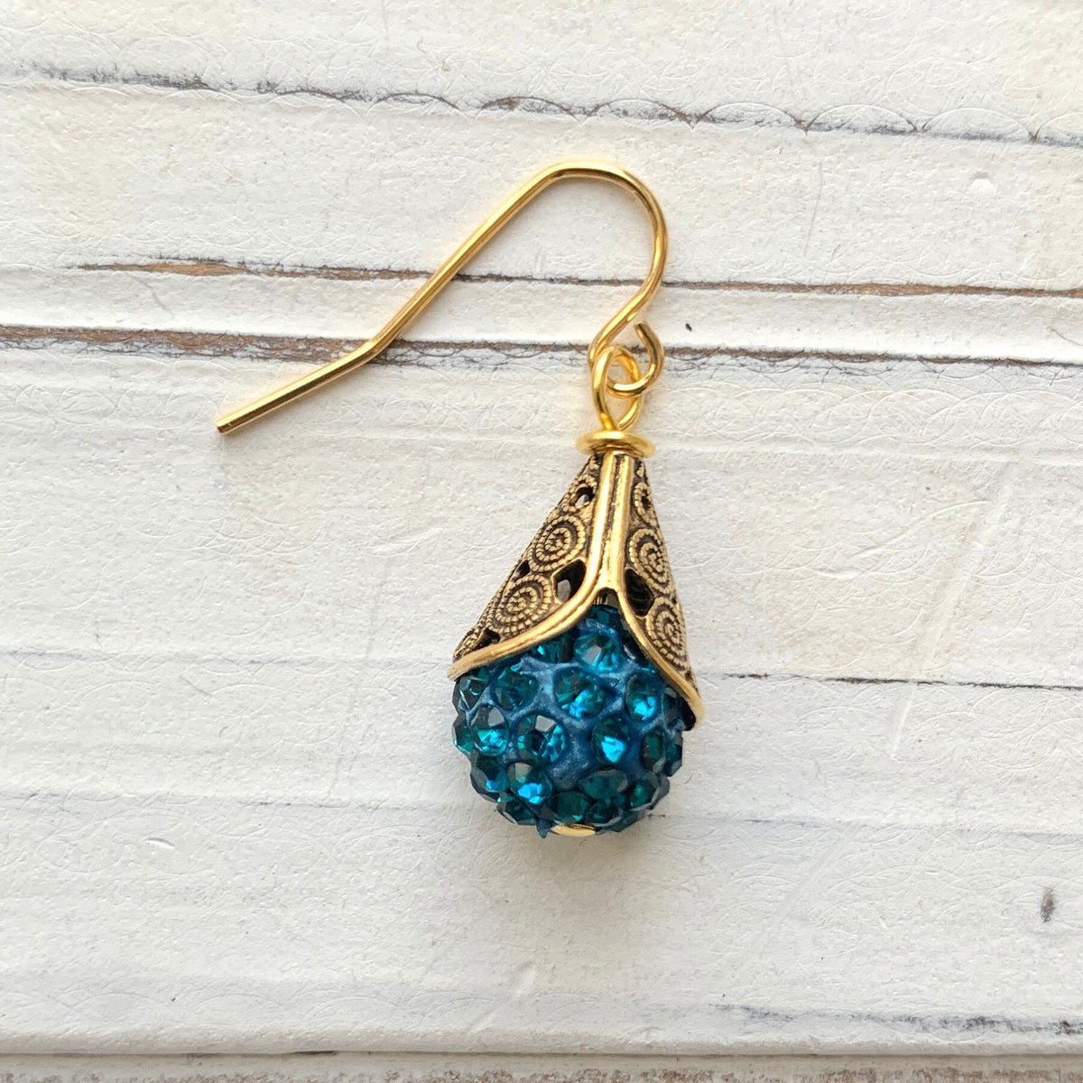 Filigree Bead Cap Rhinestone Earrings - Color Choices