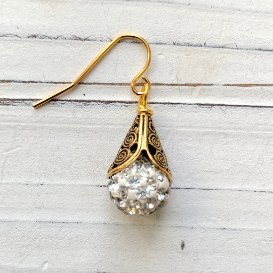Filigree Bead Cap Rhinestone Earrings - Color Choices