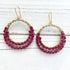 Magenta rhinestone hoop earrings. Gold hoop earrings for women.