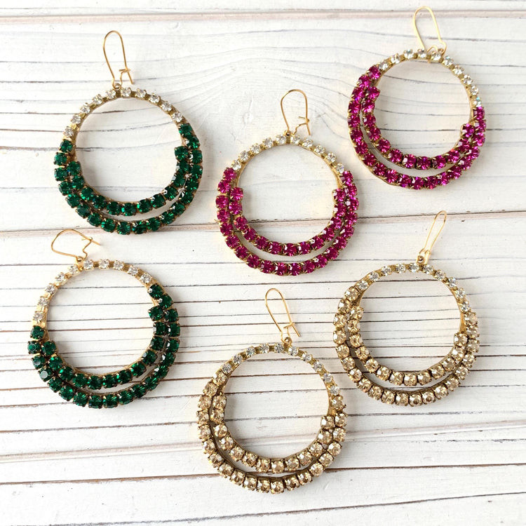 Rhinestone Hoop Earrings - 3 Rhinestone Options