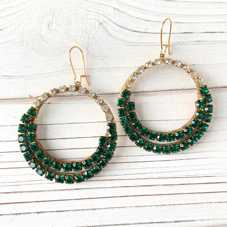 Rhinestone Hoop Earrings - 3 Rhinestone Options