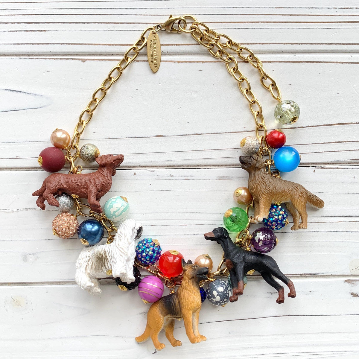 Dog necklace for humans with cute dog charms and colorful beads. Best gifts for dog lovers.