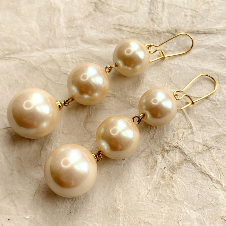Triple Pearl Drop Earrings