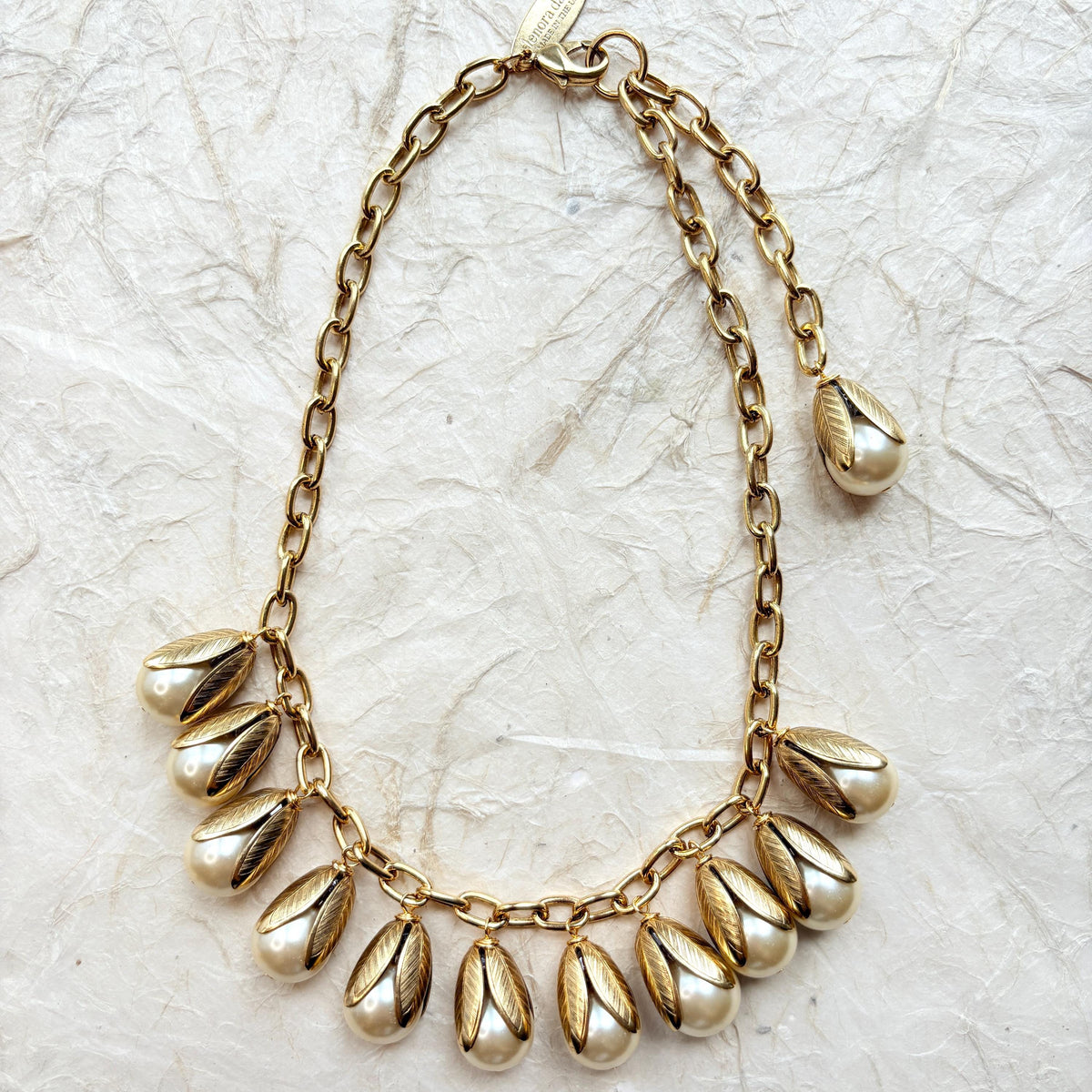 Lenora Dame Classic Bead Cap Charm Necklace in Cream Pearl