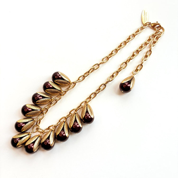 Lenora Dame Colorful Classic Pearl Bead Cap Charm Necklace - 4 Color Options
