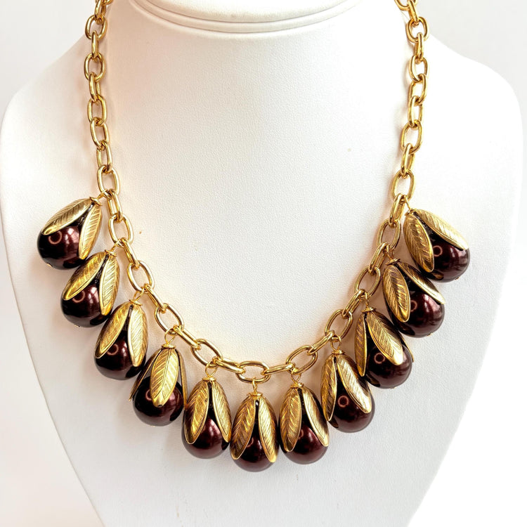 Lenora Dame Colorful Classic Pearl Bead Cap Charm Necklace - 4 Color Options