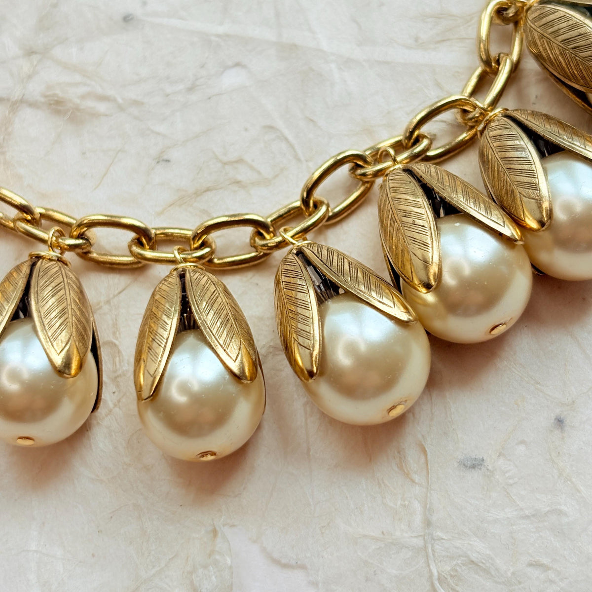 Lenora Dame Classic Bead Cap Charm Necklace in Cream Pearl