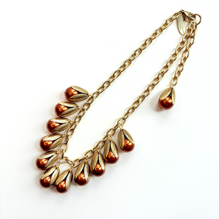 Lenora Dame Colorful Classic Pearl Bead Cap Charm Necklace - 4 Color Options
