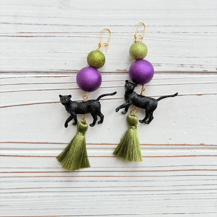 Midnight the Black Cat Halloween Earrings