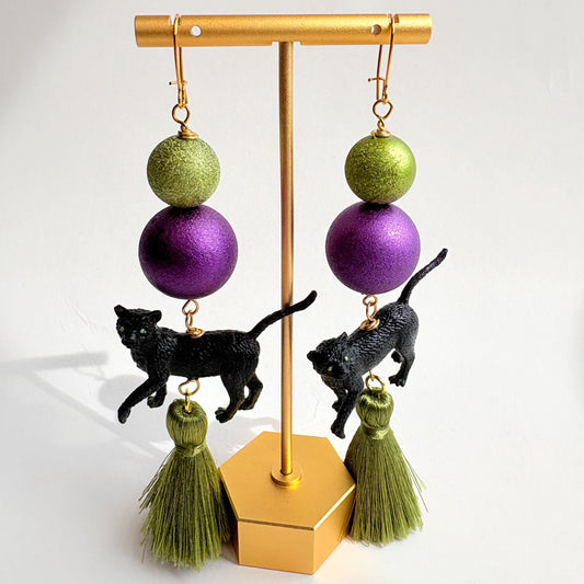 Midnight the Black Cat Halloween Earrings