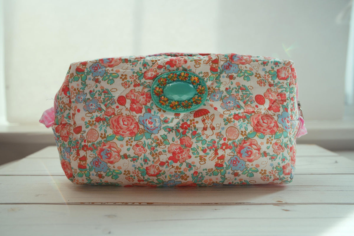 Lenora Dame One-of-a-Kind Jewel Quilted Cosmetic / Makeup bag