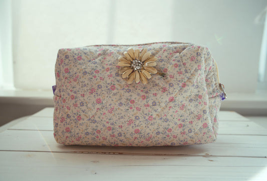 Lenora Dame One-of-a-Kind Stylized Daisy Quilted Cosmetic / Makeup bag