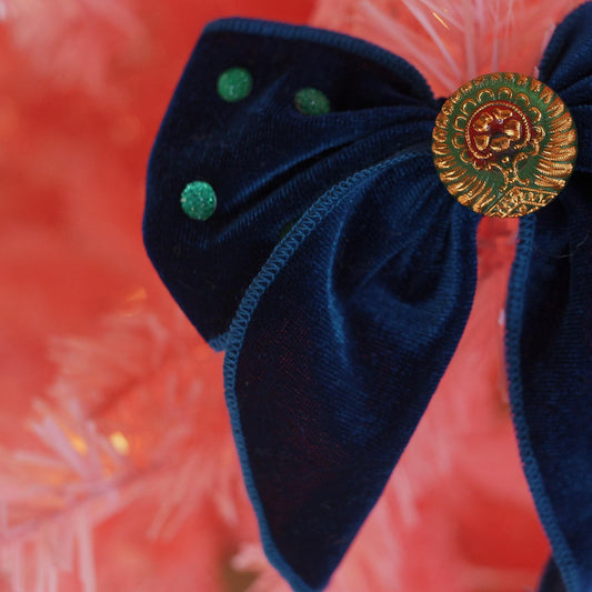 Lenora Dame Christmas Morning Peacock Blue Hair Bow