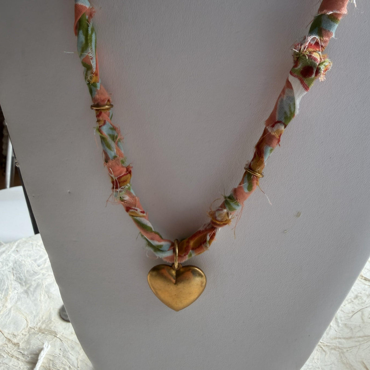 Lenora Dame Fabric Wrapped Heart Necklace