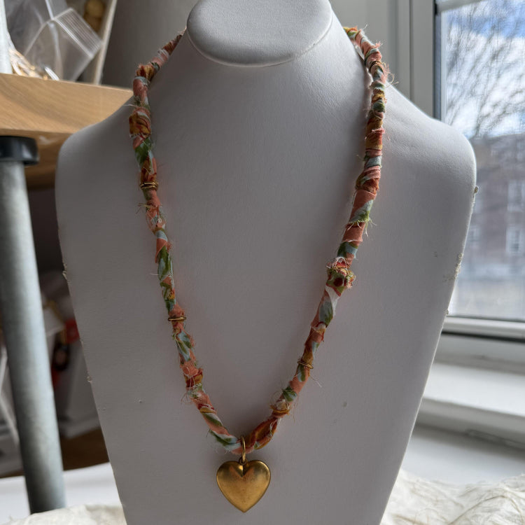 Lenora Dame Fabric Wrapped Heart Necklace