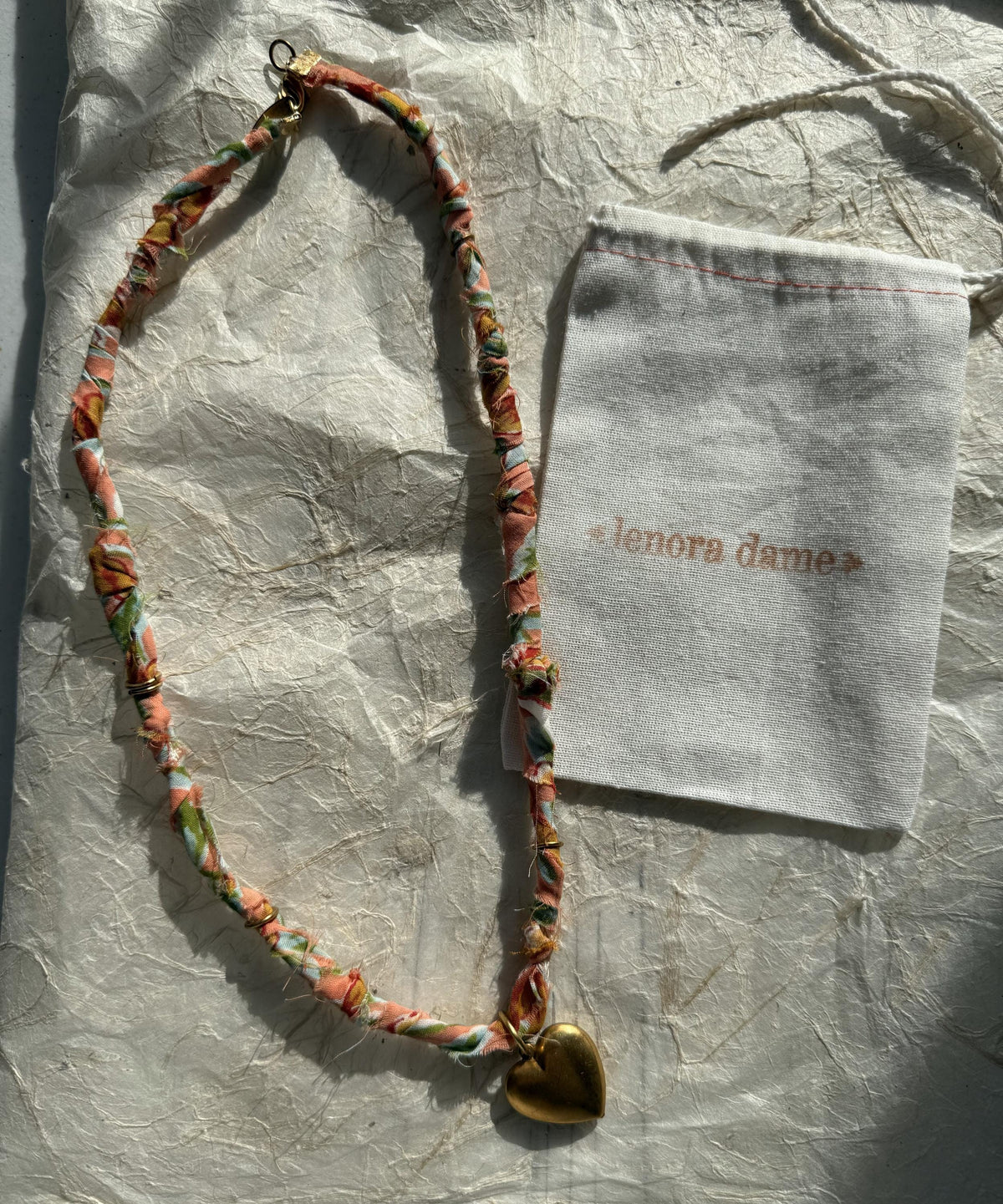Lenora Dame Fabric Wrapped Heart Necklace