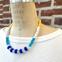 Lenora Dame Color Block Necklace in Aqua & Royal Blue