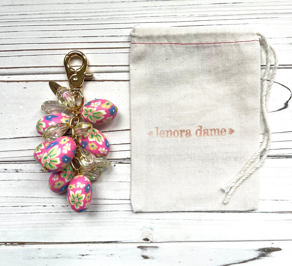 Lenora Dame Spring Egg Bag Charm - Pink & Iridescent
