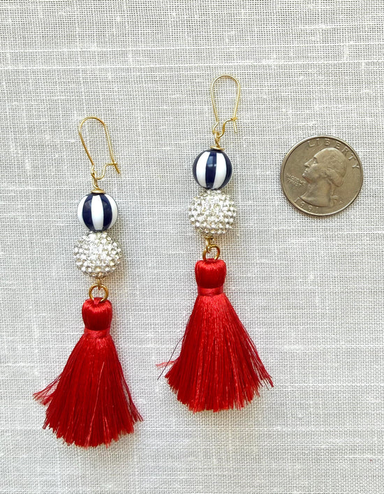 Lenora Dame Red, White and Blue Tassel Earrings