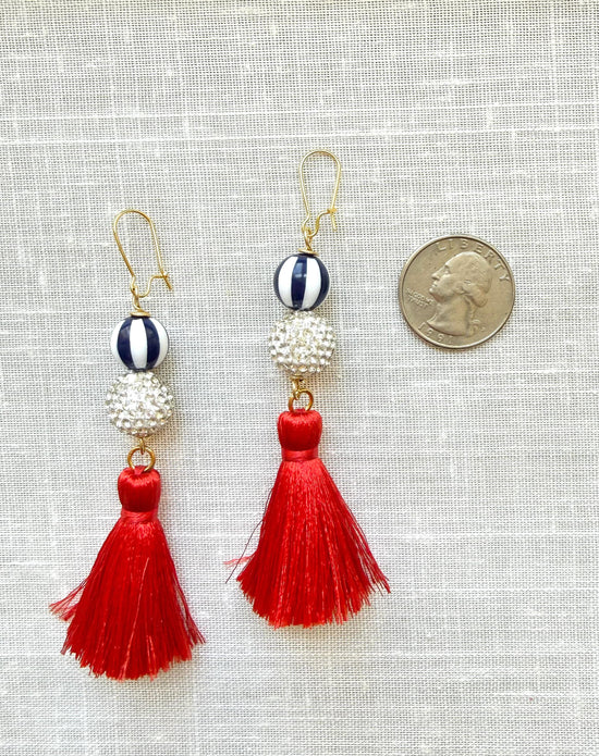 Lenora Dame Red, White and Blue Tassel Earrings