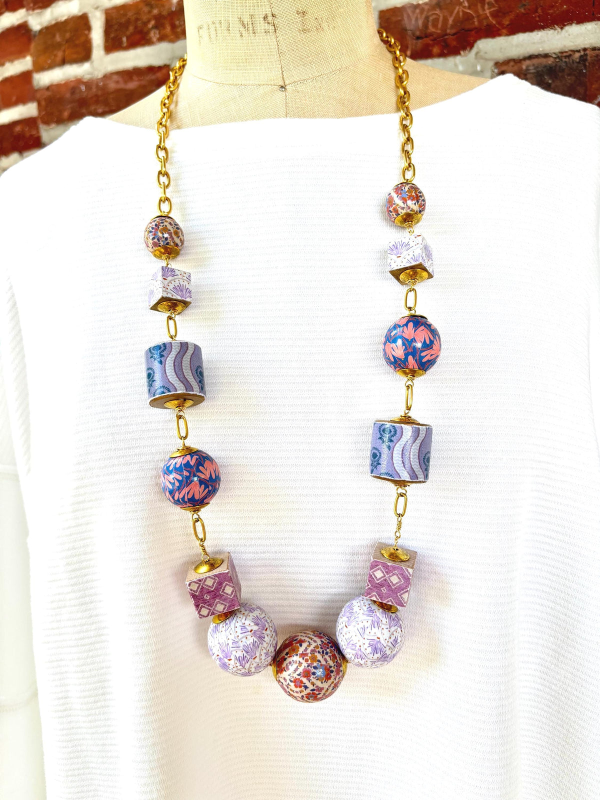 One-Of-A-Kind! Lenora Dame Lavender Vintage Print Necklace