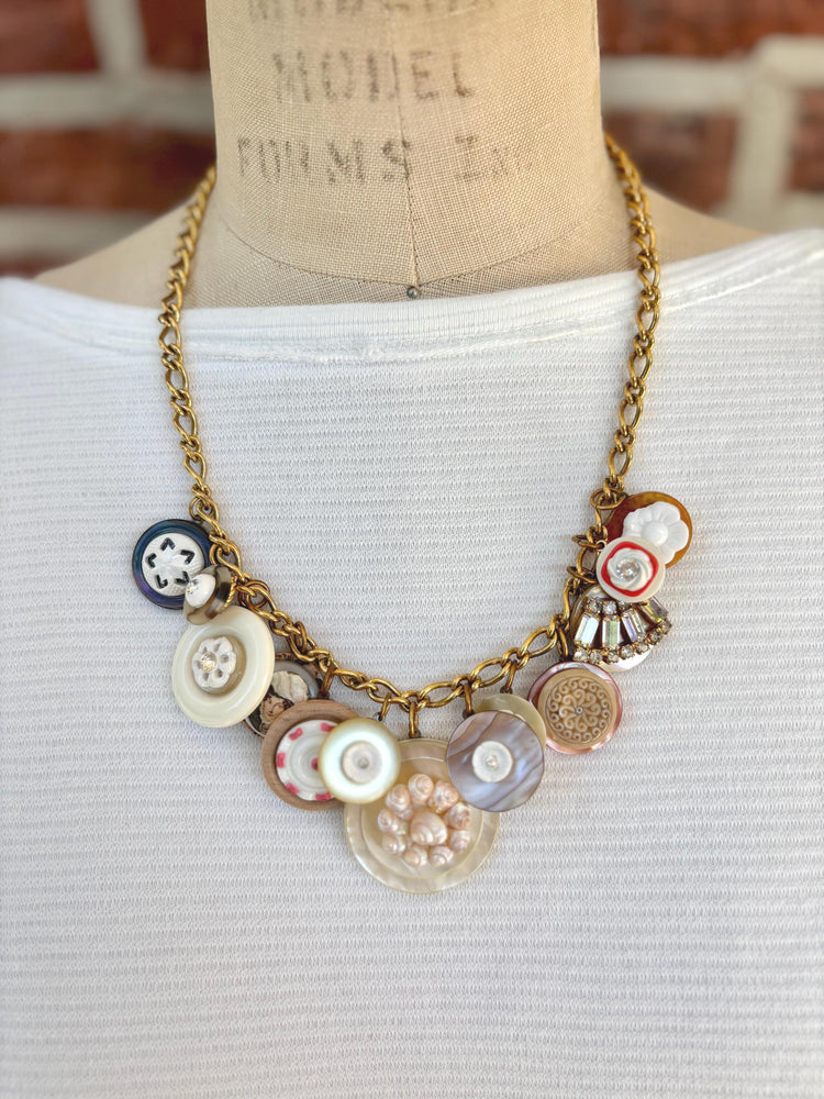 Lenora Dame Vintage Button Charm Necklace #4- One-of-a-Kind!