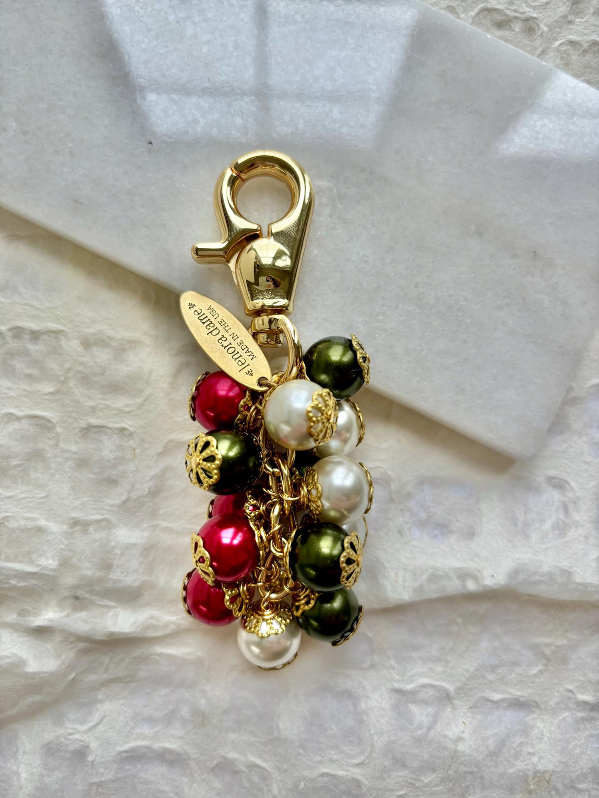 Lenora Dame Holiday Pearl Cluster Bag Charm