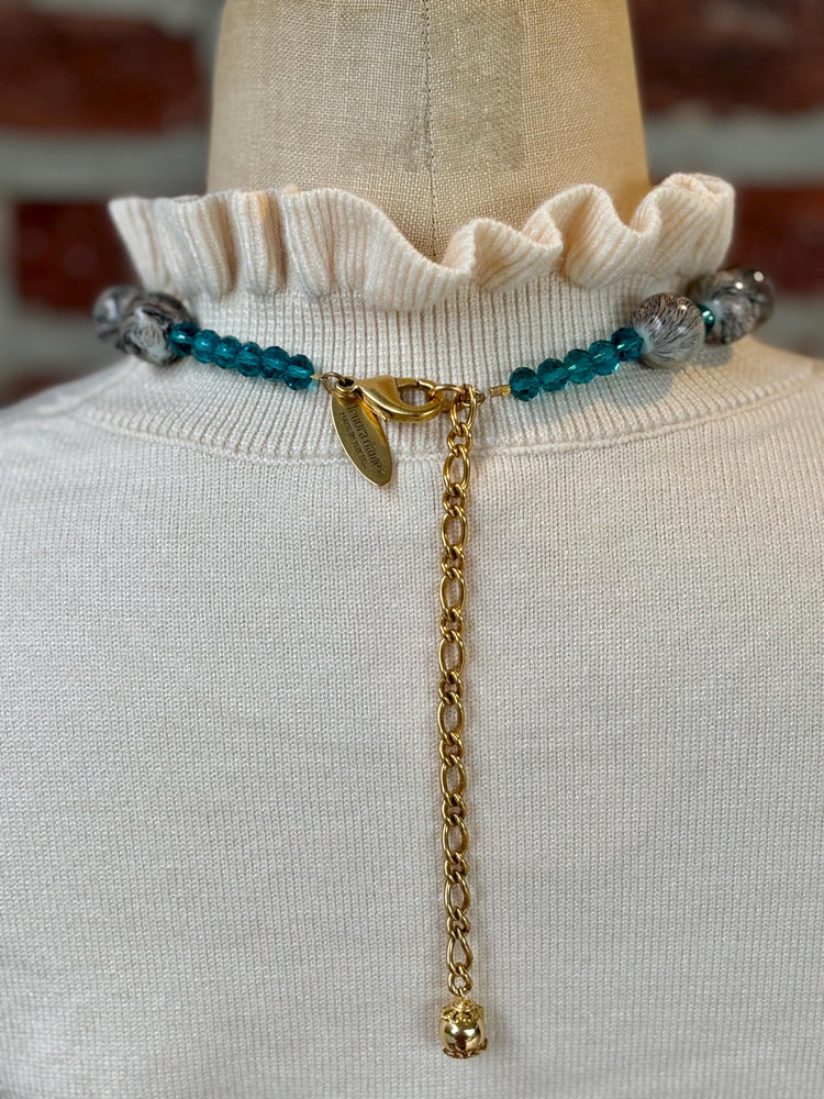 Lenora Dame Oversized Beaded Necklace-Stormy Grey and Aquamarine