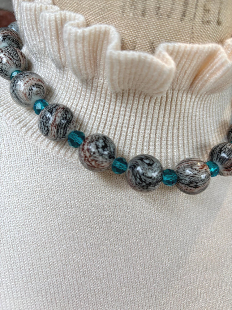 Lenora Dame Oversized Beaded Necklace-Stormy Grey and Aquamarine