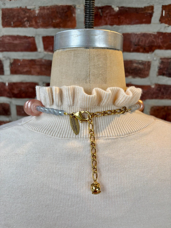 Lenora Dame Oversized Beaded Necklace - Ballerina Slipper and Blue Bell
