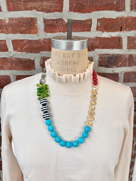Lenora Dame Mixed Turquoise Striped Beaded Necklace
