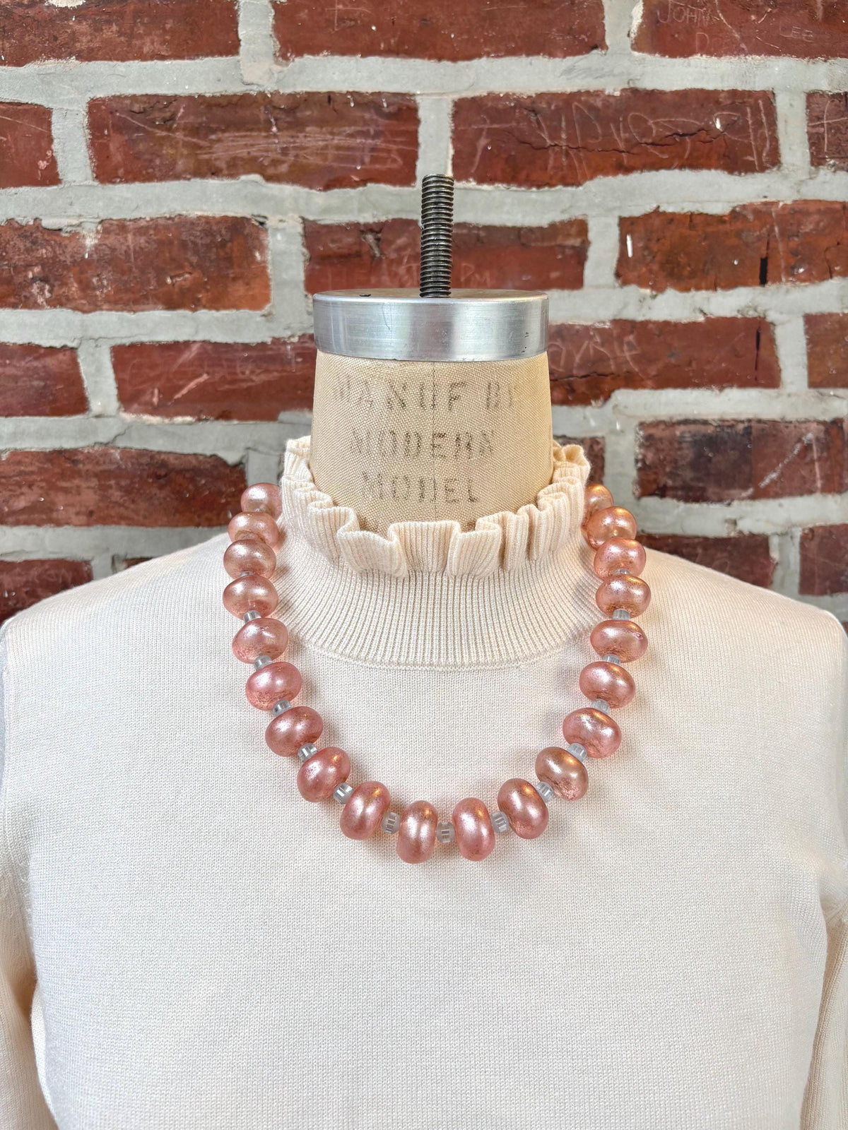 Lenora Dame Oversized Beaded Necklace - Ballerina Slipper and Blue Bell